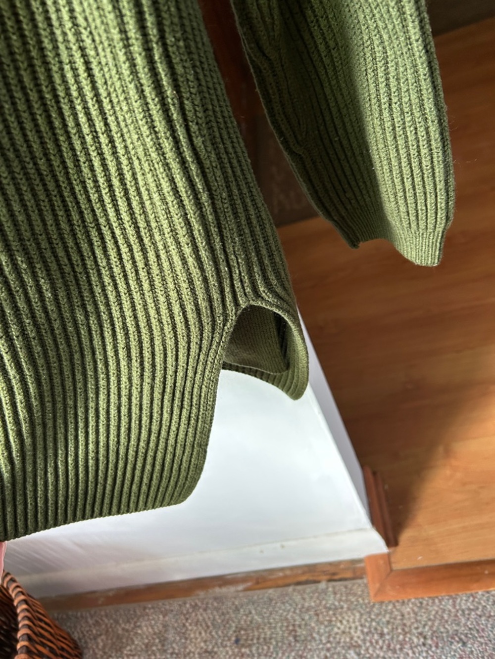 Yarnworks || Olive Green Ribbed Button-Up Cardigan - Picture 4 of 9